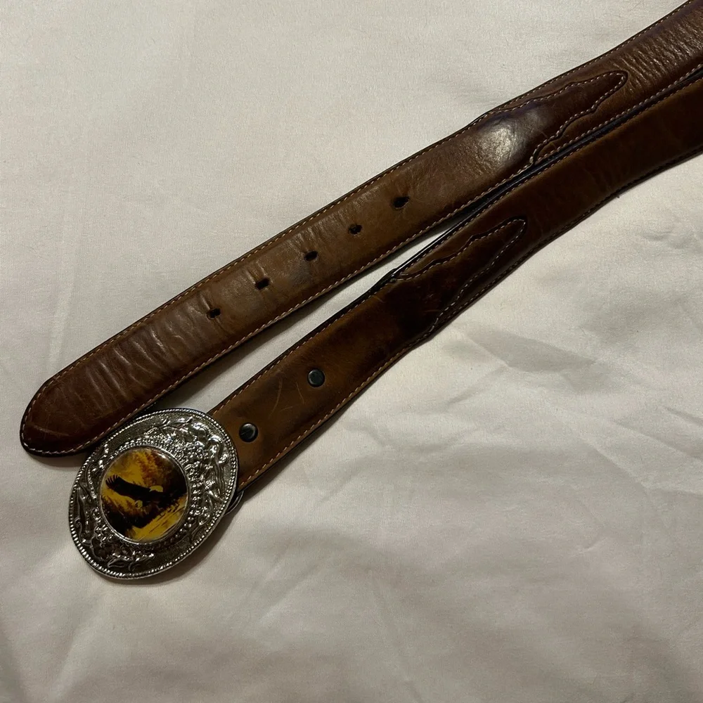 Men’s Silvercreek Classic Brown Leather Belt With Balded Eagle Belt Buckle